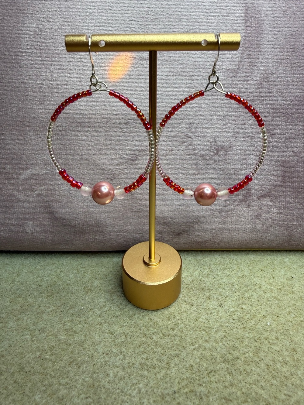 Pink Beaded Hoop Earrings NWT Handmade